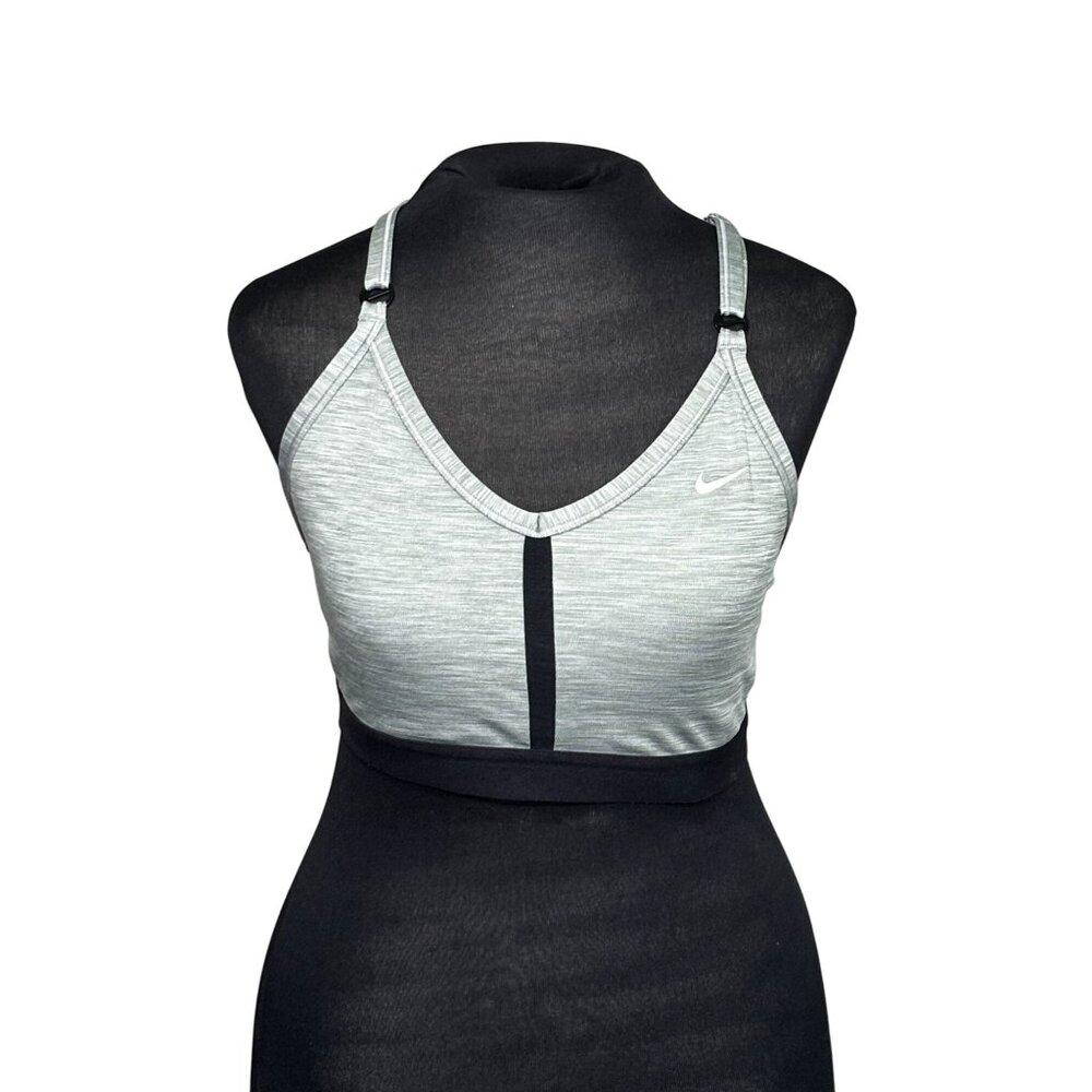 Nike Dri-Fit Gray & Black Sports Bra Size L Polyester Spandex Adjustable Straps